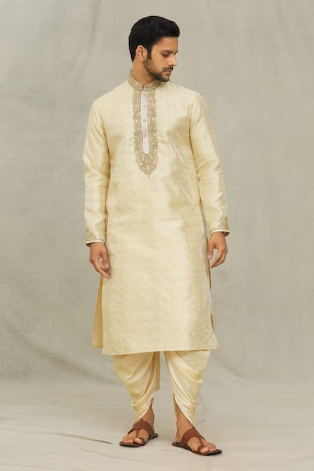 Shop Arihant Rai Sinha Beige Silk Embroidery Thread Kurta Set Online at Aza Fashions Shop_Arihant Rai Sinha_Beige Silk Embroidery Thread Kurta Set _Online_at_Aza_Fashions