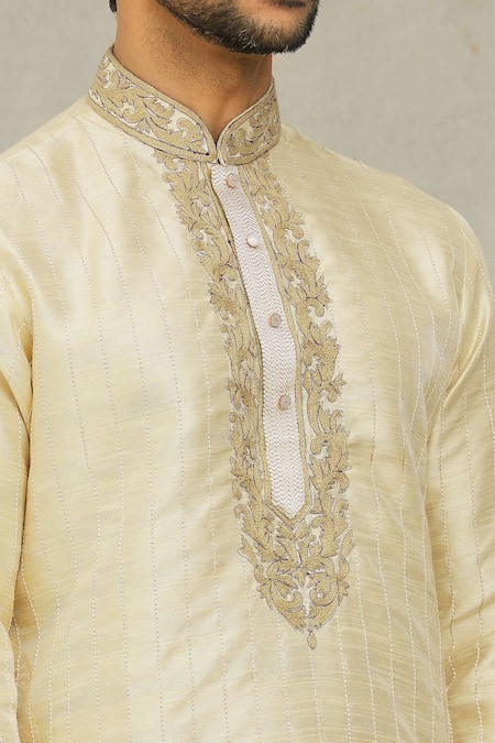 Arihant Rai Sinha Beige Silk Embroidery Thread Kurta Set at Aza Fashions Arihant Rai Sinha_Beige Silk Embroidery Thread Kurta Set _at_Aza_Fashions