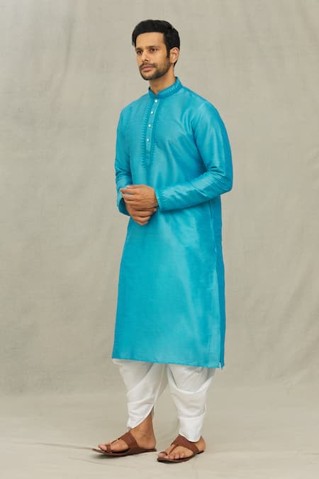 Buy_Arihant Rai Sinha_Blue Silk Embroidery Kurta And Dhoti Pant Set_Online_at_Aza_Fashions