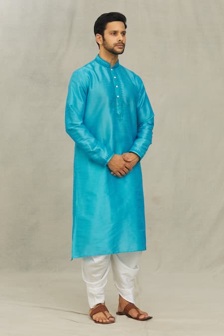 Shop_Arihant Rai Sinha_Blue Silk Embroidery Kurta And Dhoti Pant Set_Online_at_Aza_Fashions