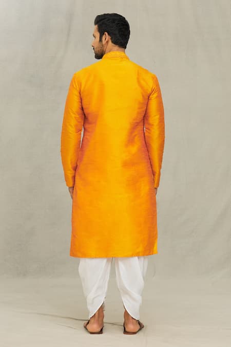 Shop Arihant Rai Sinha Orange Silk Embroidery Dori Yoke Kurta Set at Aza Fashions Shop_Arihant Rai Sinha_Orange Silk Embroidery Dori Yoke Kurta Set _at_Aza_Fashions