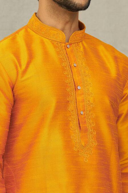 Arihant Rai Sinha Orange Silk Embroidery Dori Yoke Kurta Set at Aza Fashions Arihant Rai Sinha_Orange Silk Embroidery Dori Yoke Kurta Set _at_Aza_Fashions