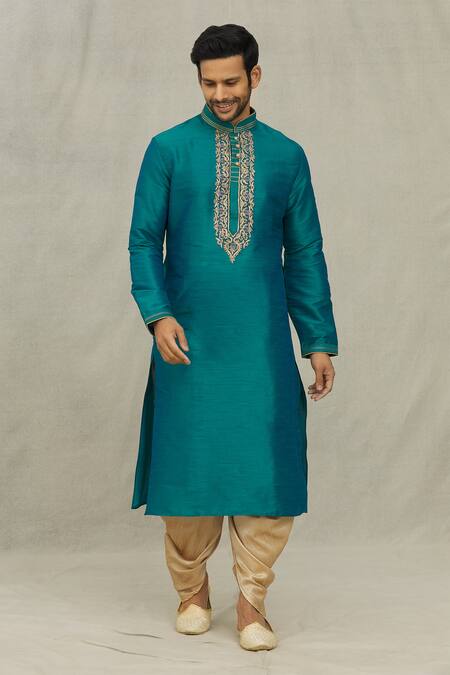 Arihant Rai Sinha_Green Silk Embroidery Floral Dori Work Kurta Set_Online_at_Aza_Fashions