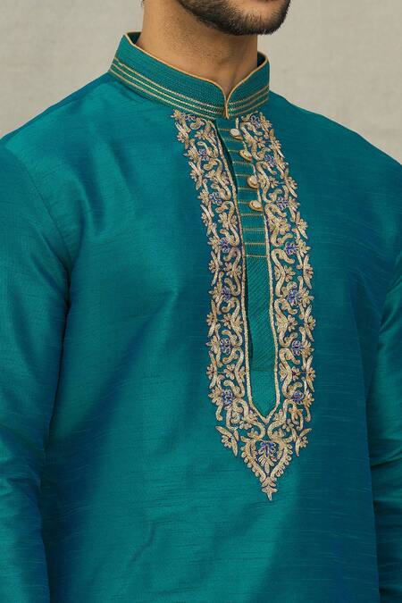 Buy_Arihant Rai Sinha_Green Silk Embroidery Floral Dori Work Kurta Set_Online_at_Aza_Fashions