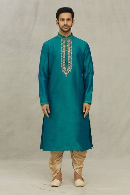 Arihant Rai Sinha_Green Silk Embroidery Floral Dori Work Kurta Set_at_Aza_Fashions