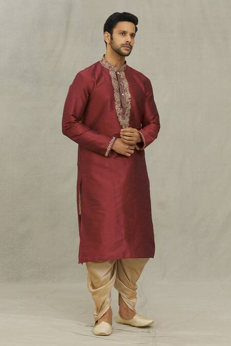 Buy Arihant Rai Sinha Maroon Silk Embroidery Floral Thread Work Kurta Set Online at Aza Fashions Buy_Arihant Rai Sinha_Maroon Silk Embroidery Floral Thread Work Kurta Set _Online_at_Aza_Fashions