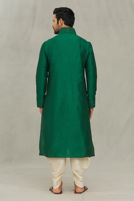 Shop Arihant Rai Sinha Green Silk Embroidery Swirl Thread Kurta Set at Aza Fashions Shop_Arihant Rai Sinha_Green Silk Embroidery Swirl Thread Kurta Set _at_Aza_Fashions