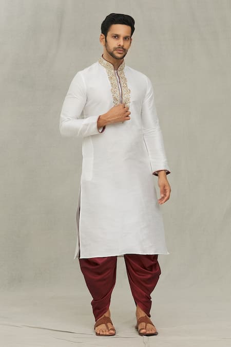 Arihant Rai Sinha Off White Kurta Art Silk Embroidered Dori And Thread Work & Set