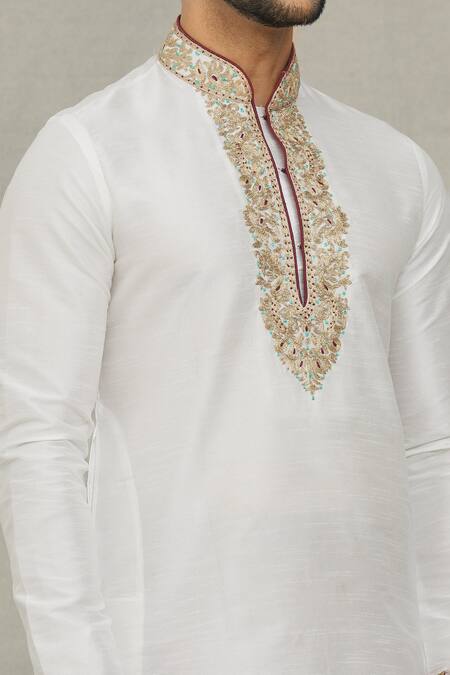 Shop Arihant Rai Sinha Off White Silk Embroidery Dori And Thread Kurta Set Online at Aza Fashions Shop_Arihant Rai Sinha_Off White Silk Embroidery Dori And Thread Kurta Set _Online_at_Aza_Fashions