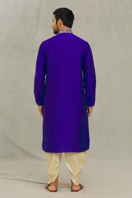 Shop Arihant Rai Sinha Blue Silk, Cotton Beads, Embroidery And Thread Kurta Set at Aza Fashions Shop_Arihant Rai Sinha_Blue Silk, Cotton Beads, Embroidery And Thread Kurta Set _at_Aza_Fashions