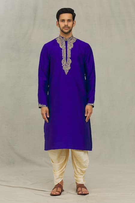 Arihant Rai Sinha Blue Silk, Cotton Beads, Embroidery And Thread Kurta Set Online at Aza Fashions Arihant Rai Sinha_Blue Silk, Cotton Beads, Embroidery And Thread Kurta Set _Online_at_Aza_Fashions