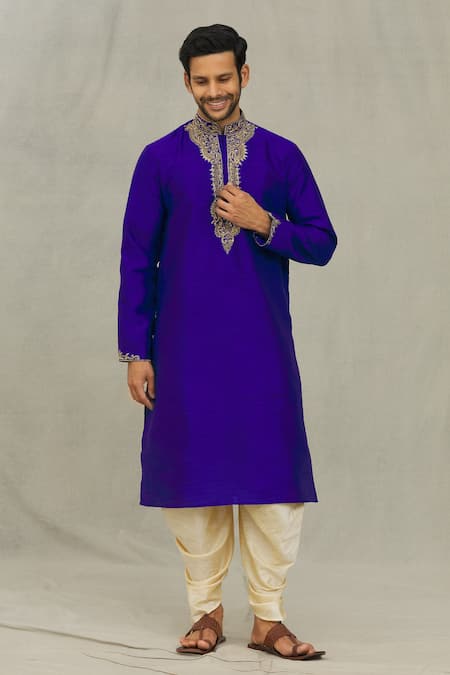 Buy Arihant Rai Sinha Blue Silk, Cotton Beads, Embroidery And Thread Kurta Set Online at Aza Fashions Buy_Arihant Rai Sinha_Blue Silk, Cotton Beads, Embroidery And Thread Kurta Set _Online_at_Aza_Fashions