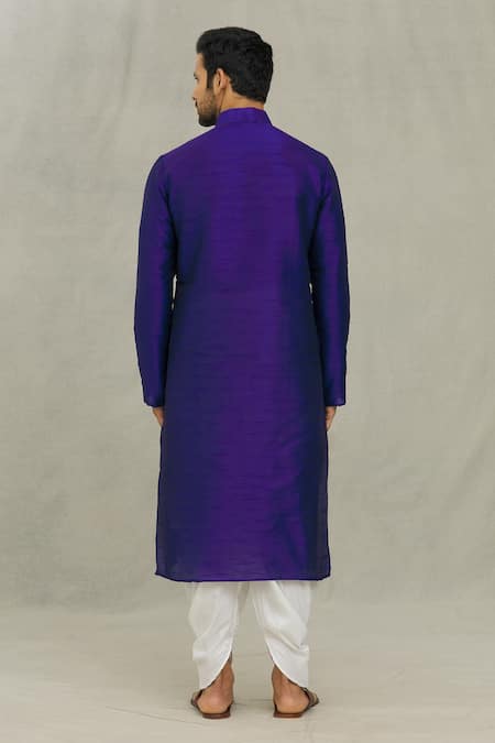 Shop Arihant Rai Sinha Blue Silk Embroidery Plain Mandarin Collar Kurta Set at Aza Fashions Shop_Arihant Rai Sinha_Blue Silk Embroidery Plain Mandarin Collar Kurta Set_at_Aza_Fashions