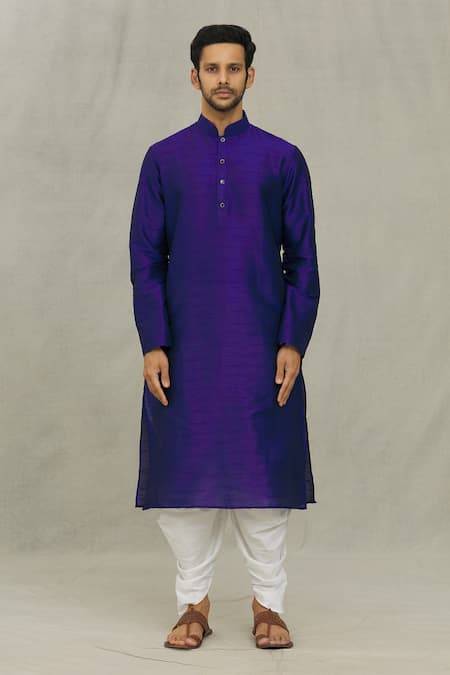 Arihant Rai Sinha Blue Silk Embroidery Plain Mandarin Collar Kurta Set Online at Aza Fashions Arihant Rai Sinha_Blue Silk Embroidery Plain Mandarin Collar Kurta Set_Online_at_Aza_Fashions