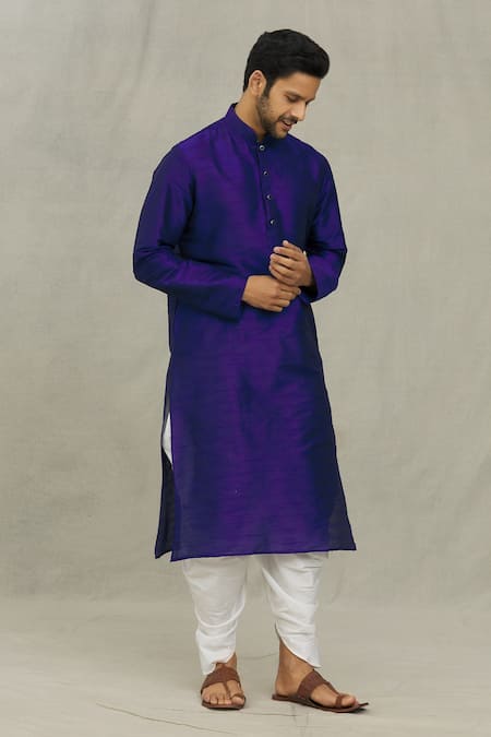 Buy Arihant Rai Sinha Blue Silk Embroidery Plain Mandarin Collar Kurta Set Online at Aza Fashions Buy_Arihant Rai Sinha_Blue Silk Embroidery Plain Mandarin Collar Kurta Set_Online_at_Aza_Fashions