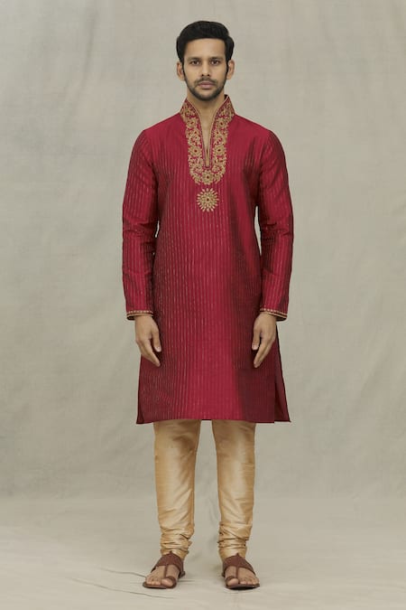 Arihant Rai Sinha Maroon Silk Embroidered Dori Work Kurta Set Online at Aza Fashions Arihant Rai Sinha_Maroon Silk Embroidered Dori Work Kurta Set _Online_at_Aza_Fashions