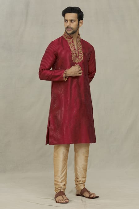 Buy Arihant Rai Sinha Maroon Silk Embroidered Dori Work Kurta Set Online at Aza Fashions Buy_Arihant Rai Sinha_Maroon Silk Embroidered Dori Work Kurta Set _Online_at_Aza_Fashions