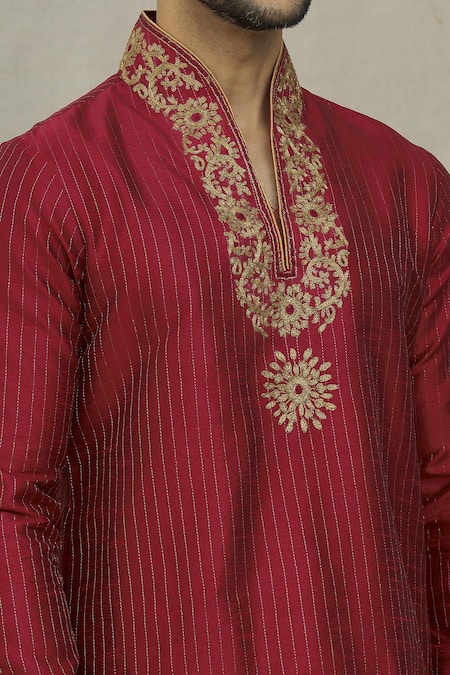 Shop Arihant Rai Sinha Maroon Silk Embroidered Dori Work Kurta Set Online at Aza Fashions Shop_Arihant Rai Sinha_Maroon Silk Embroidered Dori Work Kurta Set _Online_at_Aza_Fashions