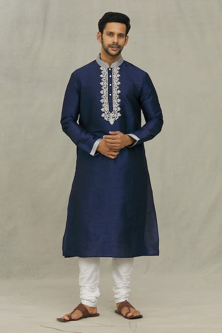 Arihant Rai Sinha Floret Mandala Embroidered Placket Kurta With Churidar 