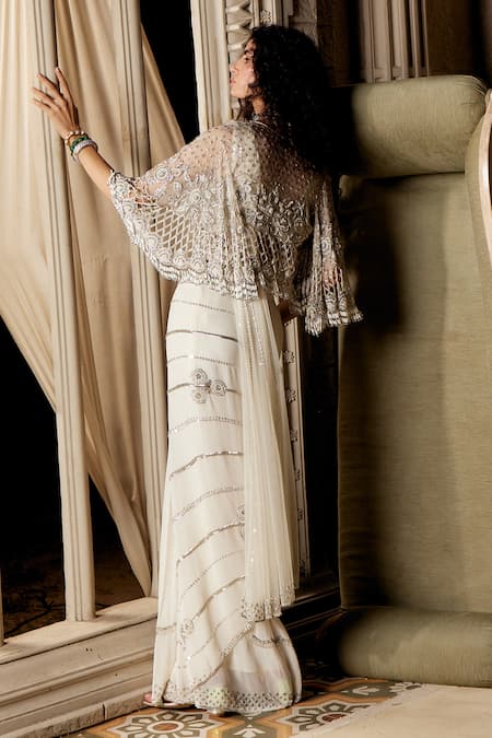 Tabeer India Pre-Draped Saree & Hand Embellished Cape Set 