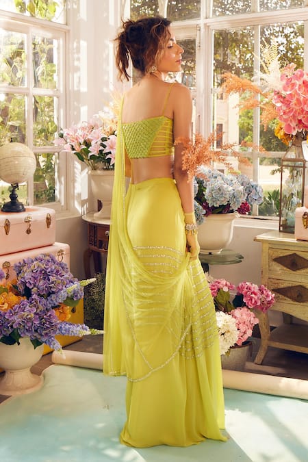 Tabeer India Pre-Draped Saree With Scallop Embellished Blouse 