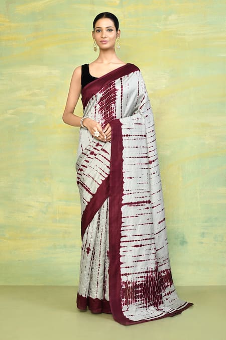 Nazaakat by Samara Singh Grey Bhagalpuri Silk Printed Tie Dye Saree With Running Blouse