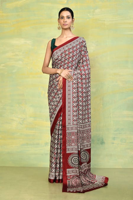 Khwaab by Sanjana Lakhani Ajrakh Print Saree With Running Blouse 