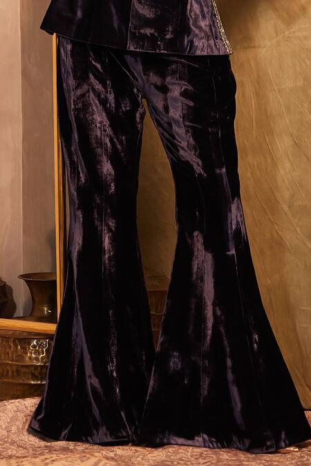 Tabeer India Blue Silk, Velvet, Crepe Cut Work, Mirrors, Border Embellished Top And Sharara Set Online at Aza Fashions Tabeer India_Blue Silk, Velvet, Crepe Cut Work, Mirrors, Border Embellished Top And Sharara Set _Online_at_Aza_Fashions