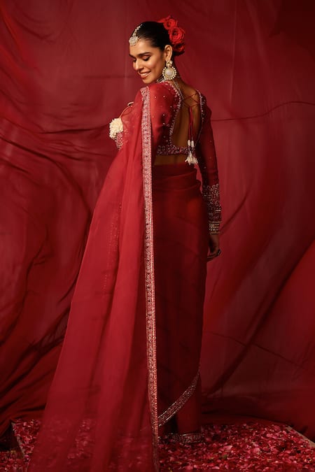 Tabeer India Placement Embellished Pre-Draped Saree With Blouse 