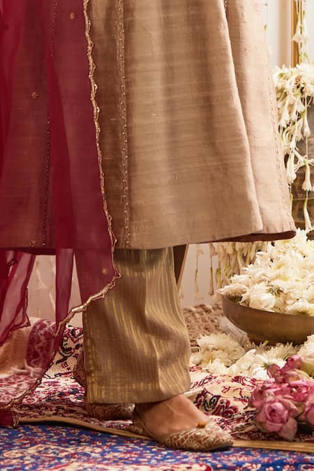 Tabeer India Beige Tissue, Organza Crystals, Neckline Embellished Anarkali Palazzo Set Online at Aza Fashions Tabeer India_Beige Tissue, Organza Crystals, Neckline Embellished Anarkali Palazzo Set _Online_at_Aza_Fashions