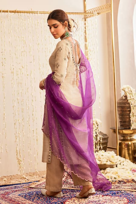 Tabeer India Raw Silk Embellished Kurta Palazzo Set 