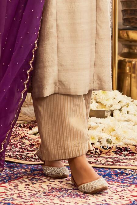 Tabeer India Grey Silk, Organza, Tissue Crystals, Raw Embellished Kurta Palazzo Set Online at Aza Fashions Tabeer India_Grey Silk, Organza, Tissue Crystals, Raw Embellished Kurta Palazzo Set _Online_at_Aza_Fashions