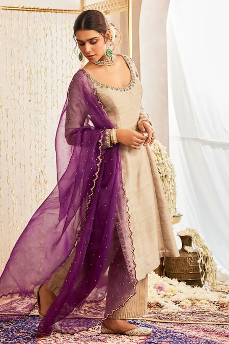 Buy Tabeer India Grey Silk, Organza, Tissue Crystals, Raw Embellished Kurta Palazzo Set Online at Aza Fashions Buy_Tabeer India_Grey Silk, Organza, Tissue Crystals, Raw Embellished Kurta Palazzo Set _Online_at_Aza_Fashions