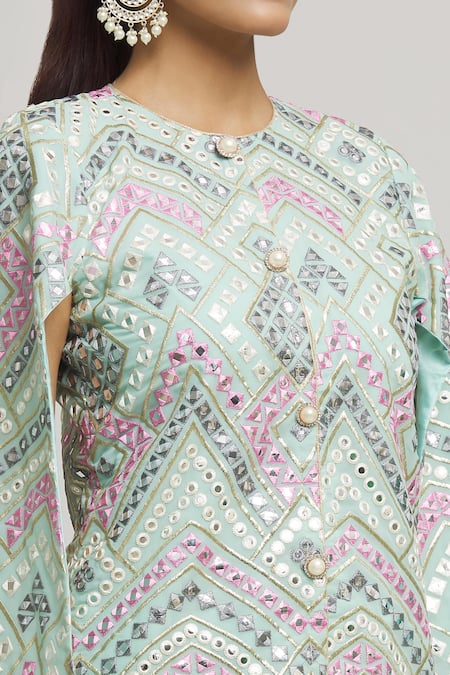 Buy_Kunwarani Ritu_Green Georgette Embroidery Geometric And Mirror Tunic With Palazzo  _Online_at_Aza_Fashions