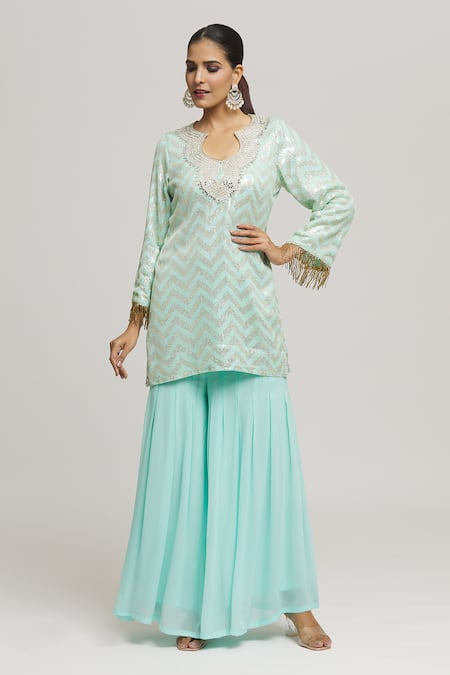 Kunwaraniritu Chevron Embellished Tunic With Palazzo 