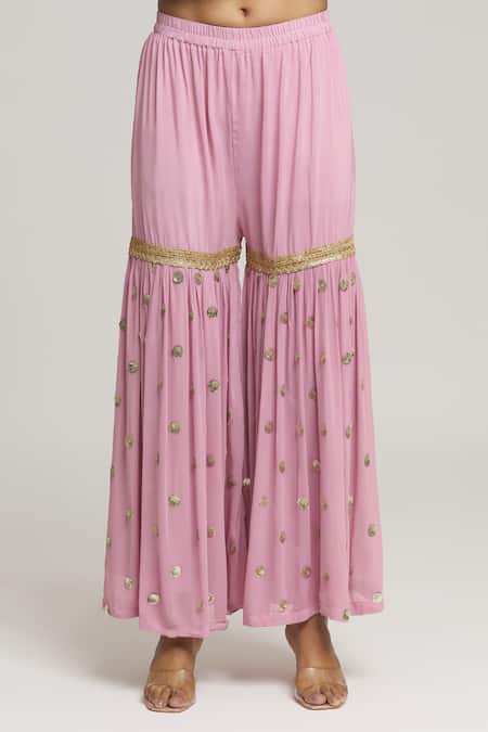 Kunwarani Ritu_Pink Georgette Embroidery Chikankari V Neck Kurta With Sharara  _at_Aza_Fashions