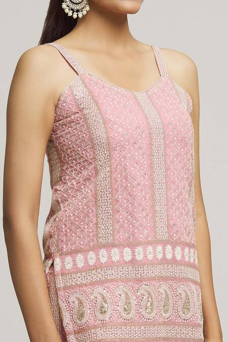 Buy_Kunwarani Ritu_Pink Georgette Embroidery Chikankari Sequin Kurta With Sharara  _Online_at_Aza_Fashions