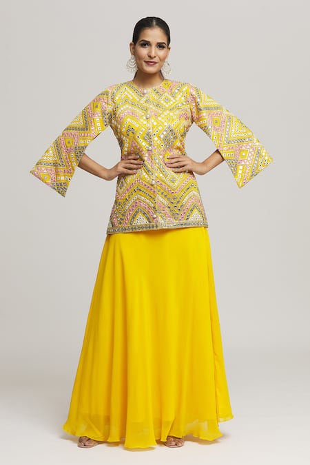 Kunwaraniritu Mirror & Thread Embroidered Tunic With Skirt 