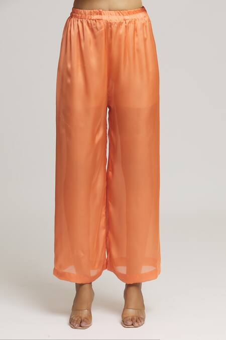 Shop Kunwarani Ritu Peach Satin Embroidery Floral Collared Placement Shirt With Pant Online at Aza Fashions Shop_Kunwarani Ritu_Peach Satin Embroidery Floral Collared Placement Shirt With Pant _Online_at_Aza_Fashions