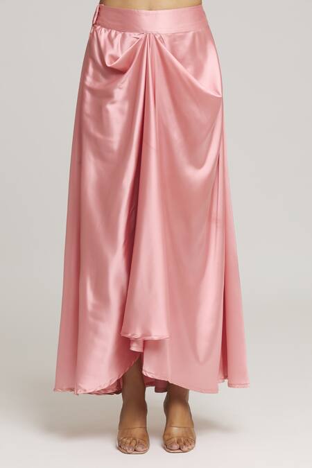 Shop Kunwarani Ritu Pink Satin Embroidery Collared 3d Placement Applique Shirt With Skirt Online at Aza Fashions Shop_Kunwarani Ritu_Pink Satin Embroidery Collared 3d Placement Applique Shirt With Skirt _Online_at_Aza_Fashions