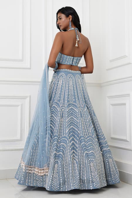 Chamee And Palak_Grey Silk, Organza, Net Anita Glass And Zardozi Embroidered Bridal Lehenga Set _Online_at_Aza_Fashions