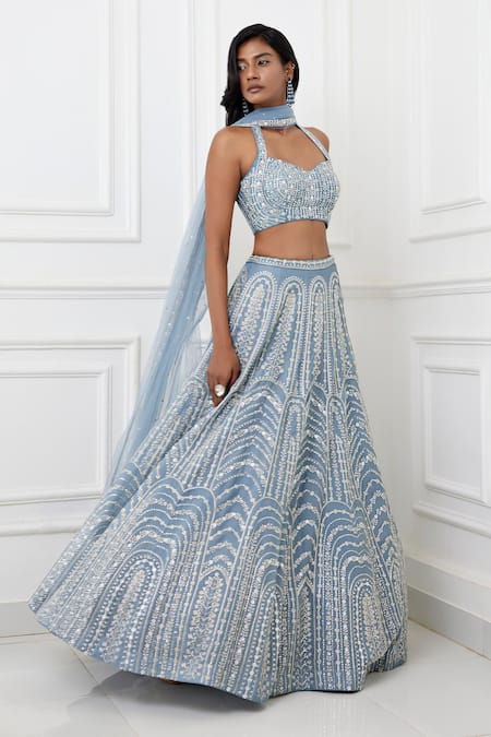 Buy_Chamee And Palak_Grey Silk, Organza, Net Anita Glass And Zardozi Embroidered Bridal Lehenga Set _Online_at_Aza_Fashions