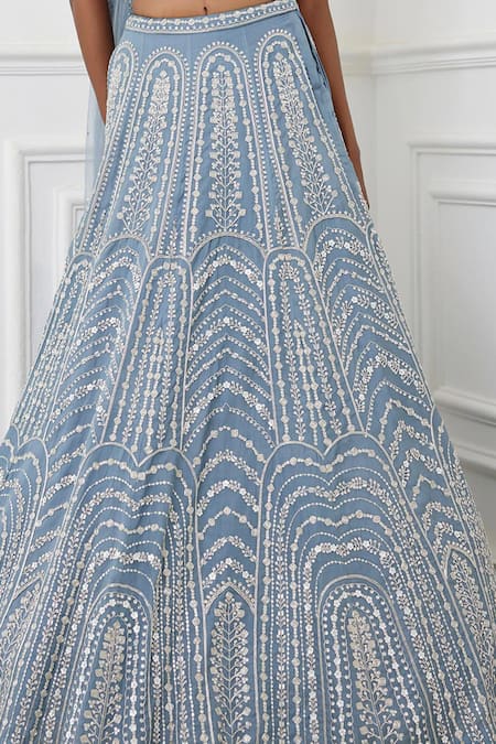 Chamee And Palak_Grey Silk, Organza, Net Anita Glass And Zardozi Embroidered Bridal Lehenga Set _at_Aza_Fashions