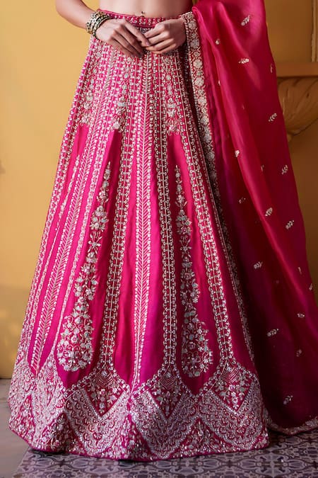 Chamee And Palak_Pink Silk, Organza Zari, Devi Zardozi And Kundan Embellished Bridal Lehenga Set _at_Aza_Fashions