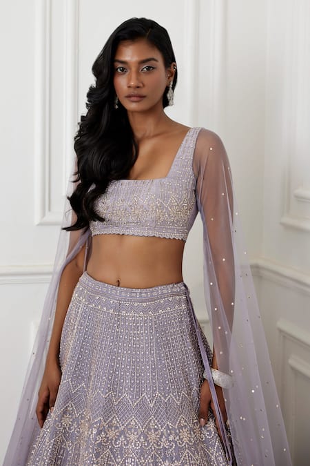 Chamee And Palak_Purple Silk, Organza, Net Esha Glass And Zardozi Work Bridal Lehenga Set _Online_at_Aza_Fashions
