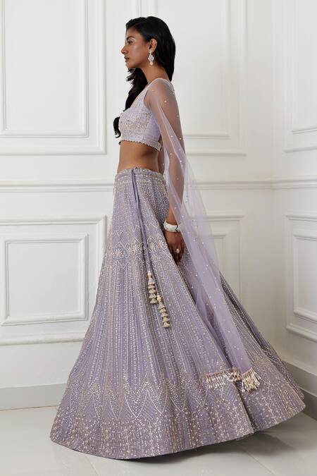 Buy_Chamee And Palak_Purple Silk, Organza, Net Esha Glass And Zardozi Work Bridal Lehenga Set _Online_at_Aza_Fashions