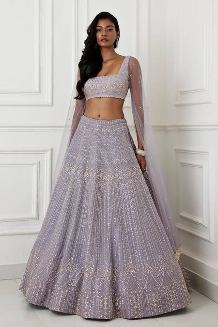 Shop_Chamee And Palak_Purple Silk, Organza, Net Esha Glass And Zardozi Work Bridal Lehenga Set _Online_at_Aza_Fashions