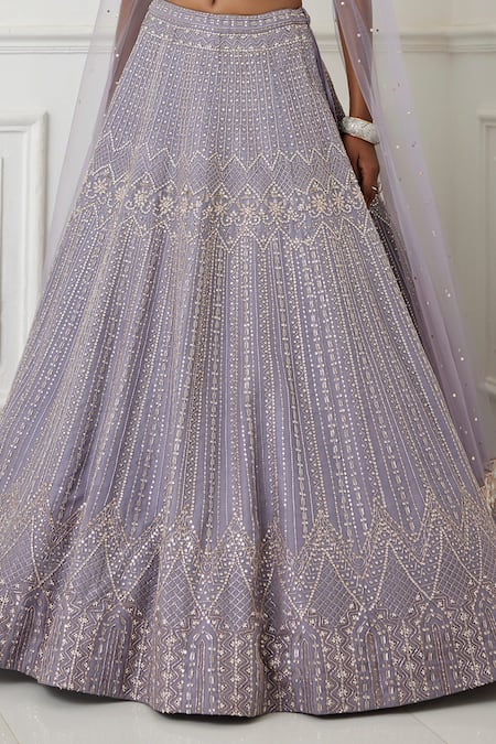 Chamee And Palak_Purple Silk, Organza, Net Esha Glass And Zardozi Work Bridal Lehenga Set _at_Aza_Fashions
