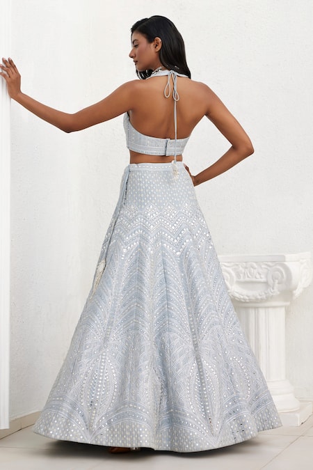 Chamee And Palak Janice Mirror & Leather Applique Work Bridal Lehenga Set 