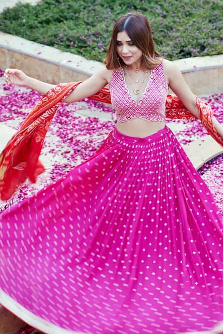 Chamee And Palak Pink Silk, Georgette Sequins, Embroidery V-neck Mala Jamewar Lehenga Set Online at Aza Fashions Chamee And Palak_Pink Silk, Georgette Sequins, Embroidery V-neck Mala Jamewar Lehenga Set _Online_at_Aza_Fashions